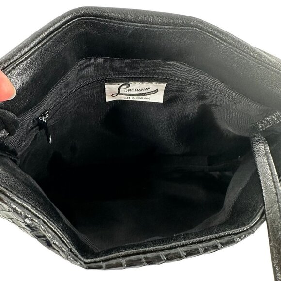 Vintage 80's Loredana Black Leather & Snakeskin Shoulder Bag Crossbody Handbag - Picture 5 of 6